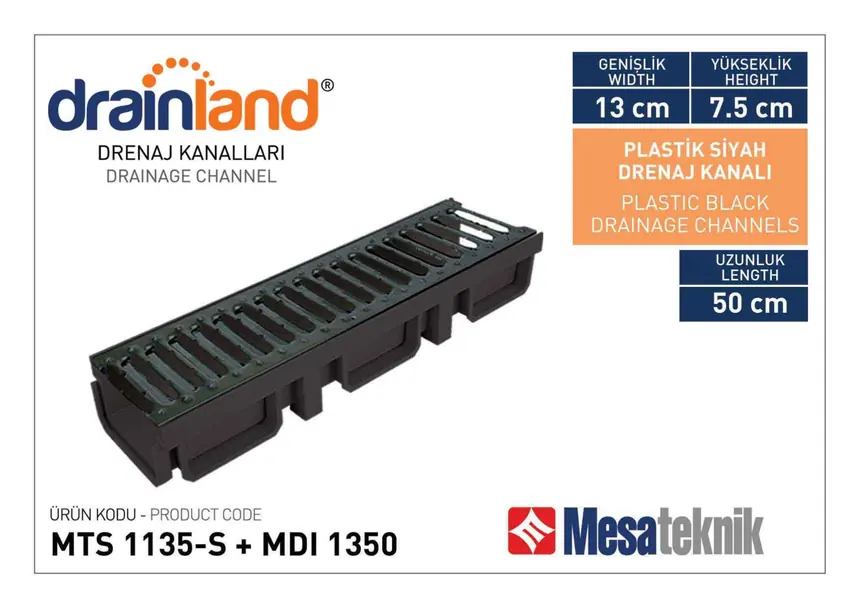 MTS 1035-S Genişlik 130 mm Derinlik 75 mm Uzunluk 50 cm Siyah Renk