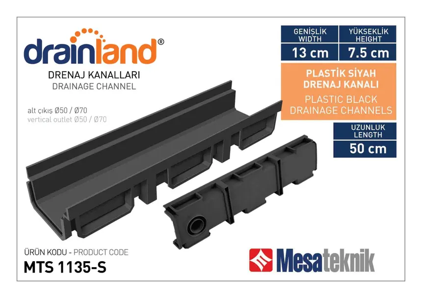 MTS 1035-S Genişlik 130 mm Derinlik 75 mm Uzunluk 50 cm Siyah Renk