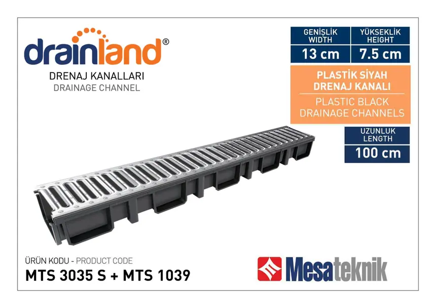 MTS 3035-S Genişlik 130 mm Derinlik 75 mm Uzunluk 100 cm Siyah Renk