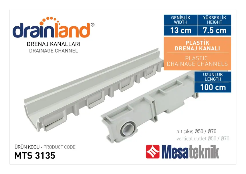 MTS 3035 Genişlik 130 mm Derinlik 75 mm Uzunluk 100 cm