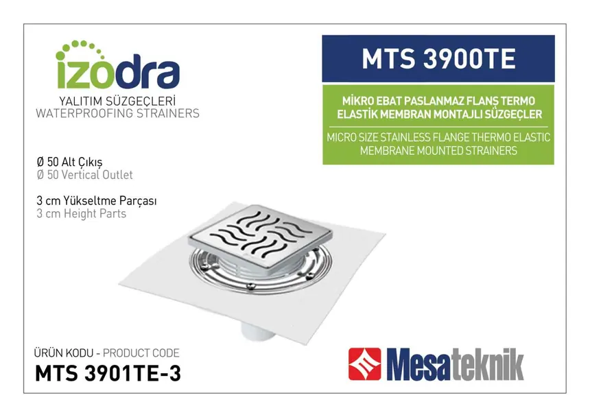 MTS 3900TE Termo Elastik Örtü Paslanmaz Flanş Montajlı Süzgec Sistemleri Mikro Ebat