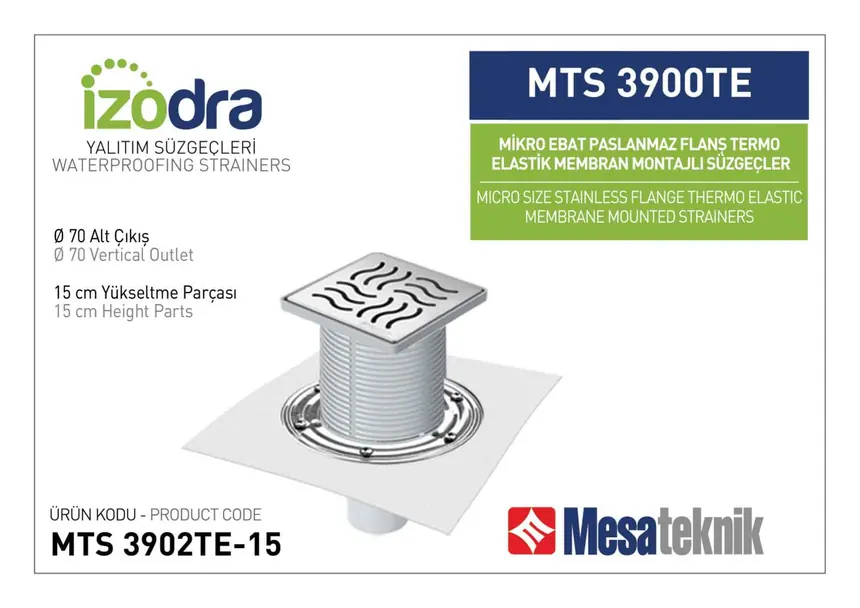 MTS 3900TE Termo Elastik Örtü Paslanmaz Flanş Montajlı Süzgec Sistemleri Mikro Ebat