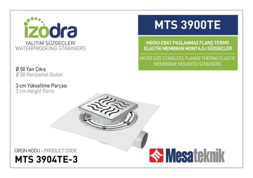 MTS 3900TE Termo Elastik Örtü Paslanmaz Flanş Montajlı Süzgec Sistemleri Mikro Ebat