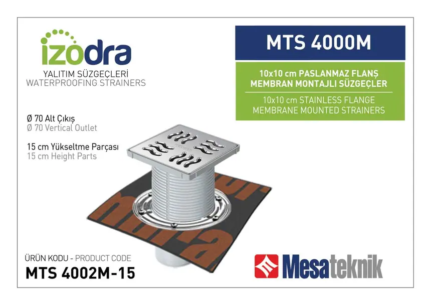 MTS 4000M Paslanmaz Flanş Membran Montajlı Süzgec Sistemleri 10 cm
