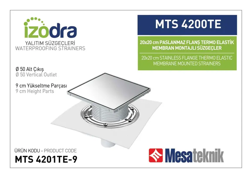 MTS 4200TE Termo Elastik Örtü Paslanmaz Flanş Montajlı Süzgec Sistemleri 20 cm Kare