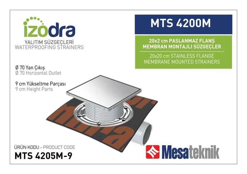 MTS 4200M Paslanmaz Flanş Membran Montajlı Süzgec Sistemleri 20 cm Kare
