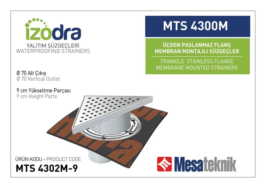 MTS 4300M Paslanmaz Flanş Membran Montajlı Süzgec Sistemleri 20 cm Üçgen