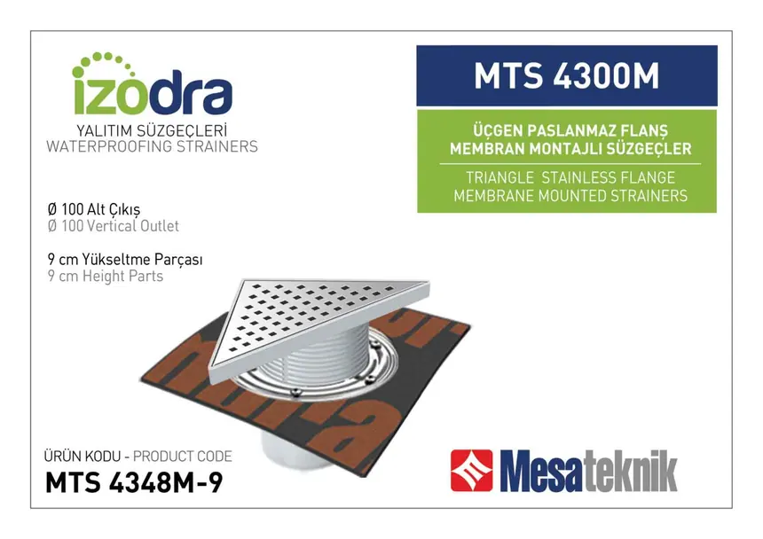 MTS 4300M Paslanmaz Flanş Membran Montajlı Süzgec Sistemleri 20 cm Üçgen