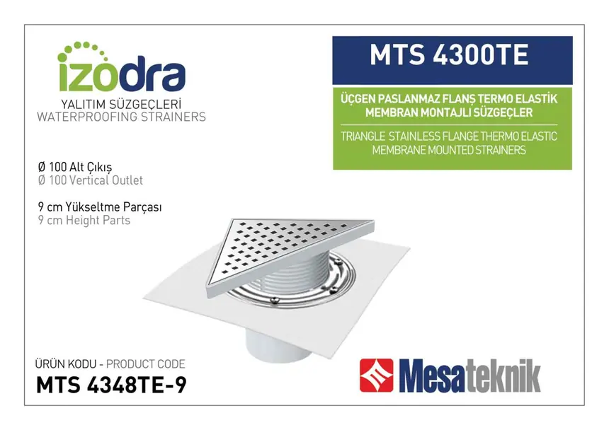 MTS 4300TE Termo Elastik Örtü Paslanmaz Flanş Montajlı Süzgec Sistemleri 20 cm Üçgen