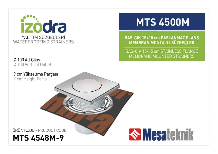 MTS 4500M Paslanmaz Flanş Membran Montajlı Süzgec Sistemleri 15 cm BasÇık