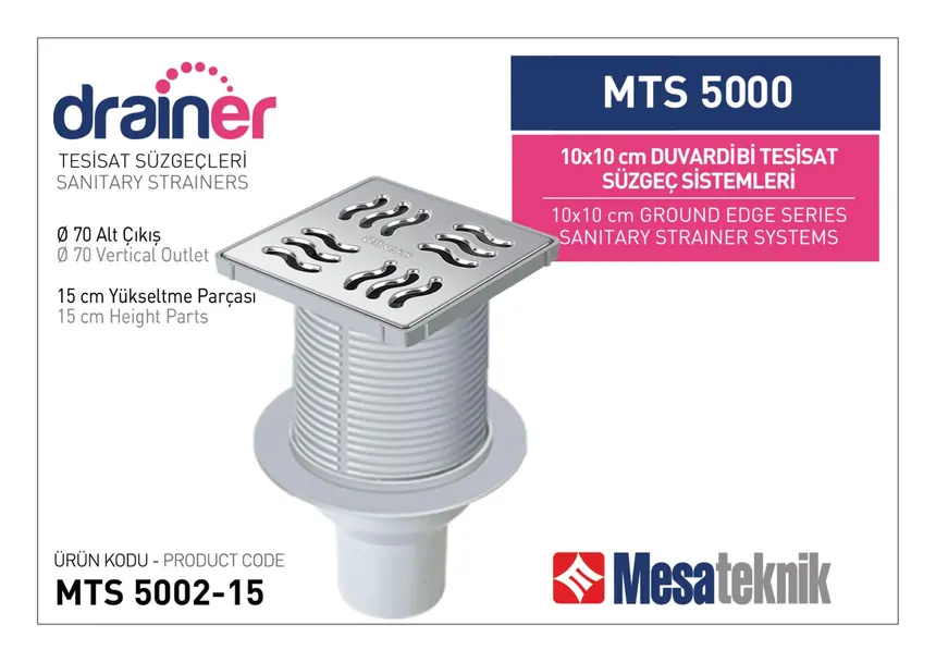 MTS 5000 10 cm Duvardibi Tesisat Süzgeç Sistemleri