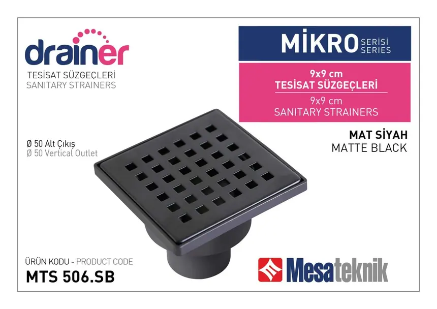 MTS 508SB Mikro Serisi Tesisat Süzgeci Mat Siyah Full