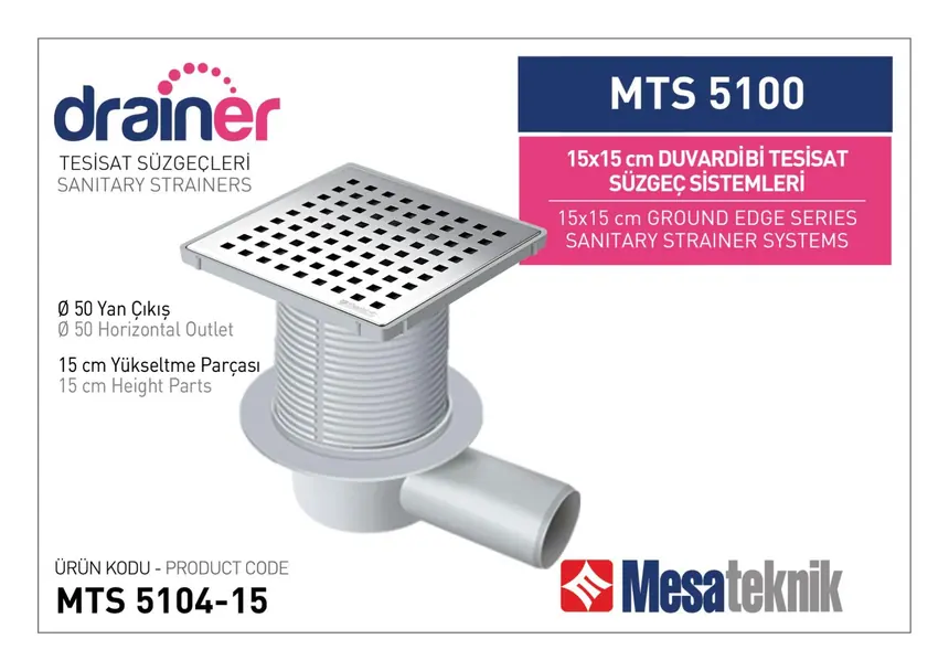 MTS 5100 15 cm Duvardibi Tesisat Süzgeç Sistemleri