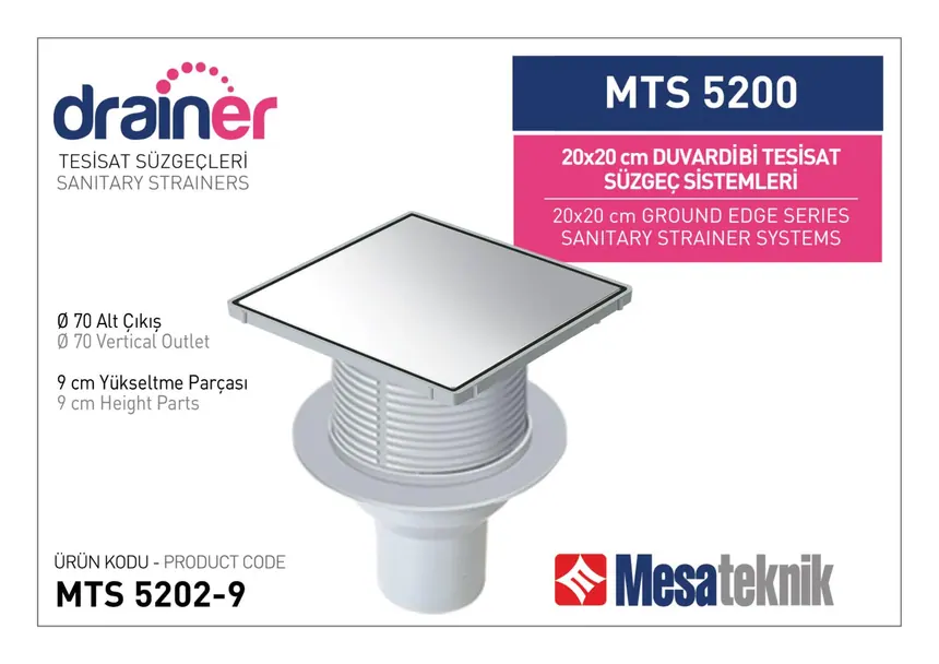 MTS 5200 20 cm Kare Duvardibi Tesisat Süzgeç Sistemleri