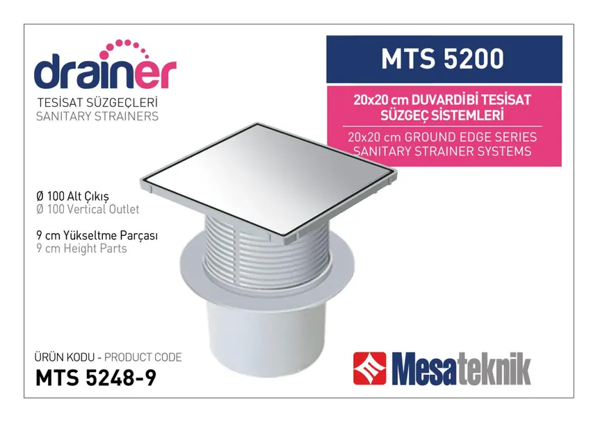 MTS 5200 20 cm Kare Duvardibi Tesisat Süzgeç Sistemleri