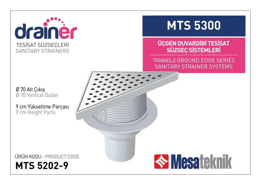 MTS 5300 20 cm Üçgen Duvardibi Tesisat Süzgeç Sistemleri