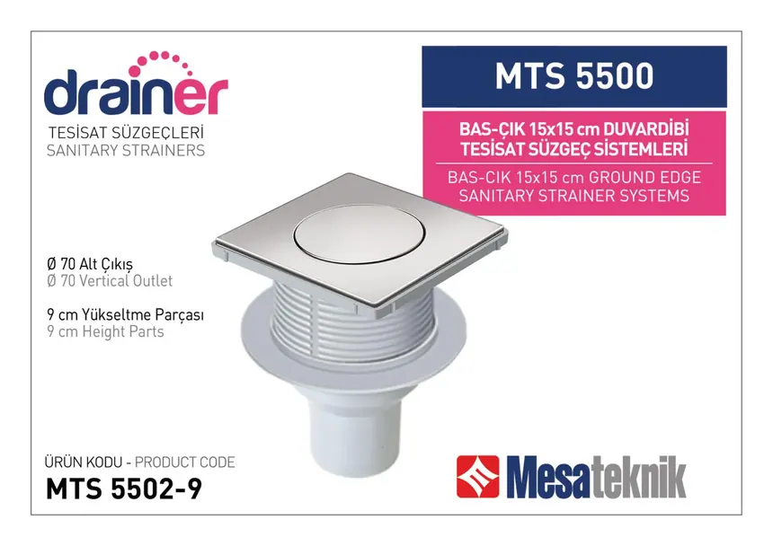 MTS 5500 15 cm BasÇık Duvardibi Tesisat Süzgeç Sistemleri