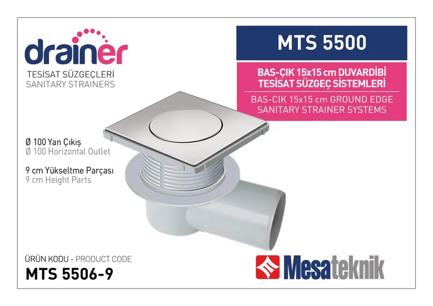MTS 5500 15 cm BasÇık Duvardibi Tesisat Süzgeç Sistemleri