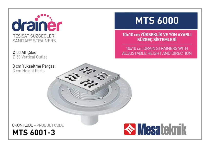 MTS 6000 10 cm Yükseklik ve Yön Ayarlı Tesisat Sistemleri