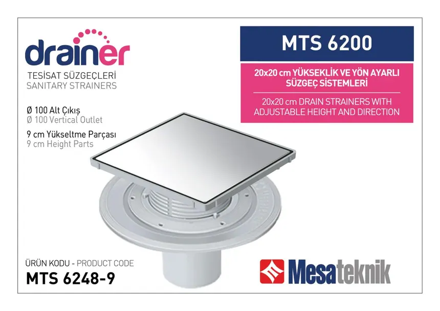 MTS 6200 20 cm Kare Yükseklik ve Yön Ayarlı Tesisat Sistemleri