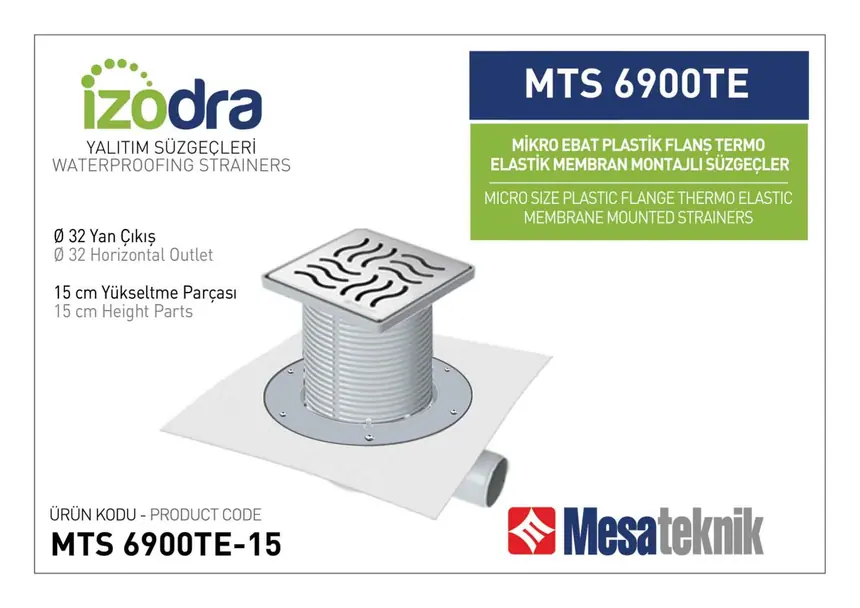 MTS 6900TE Termo Elastik Örtü Plastik Flanş Montajlı Süzgec Sistemleri Mikro Ebat