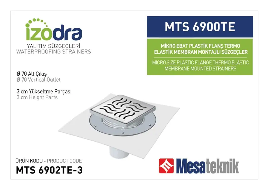 MTS 6900TE Termo Elastik Örtü Plastik Flanş Montajlı Süzgec Sistemleri Mikro Ebat