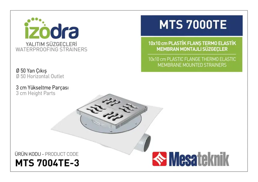 MTS 7000TE Termo Elastik Örtü Plastik Flanş Montajlı Süzgec Sistemleri 10 cm
