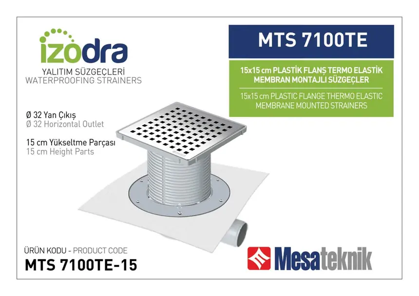 MTS 7100TE Termo Elastik Örtü Plastik Flanş Montajlı Süzgec Sistemleri 15 cm
