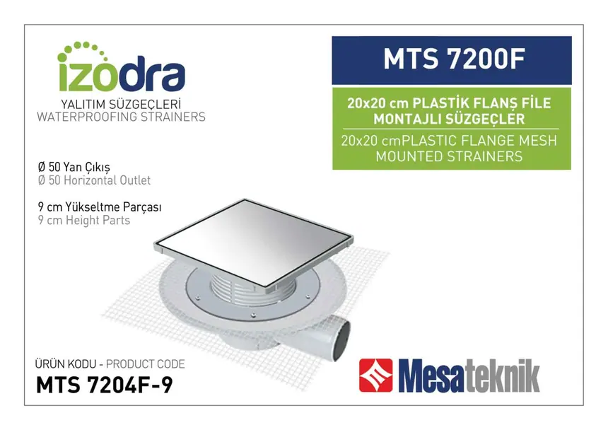 MTS 7200F Fileli Plastik Flanş Montajlı Süzgec Sistemleri 20 cm Kare