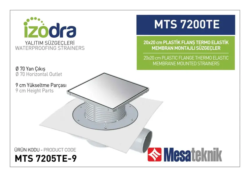 MTS 7200TE Termo Elastik Örtü Plastik Flanş Montajlı Süzgec Sistemleri 20 cm Kare