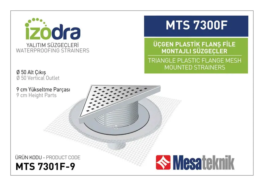 MTS 7300F Fileli Plastik Flanş Montajlı Süzgec Sistemleri 20 cm Üçgen