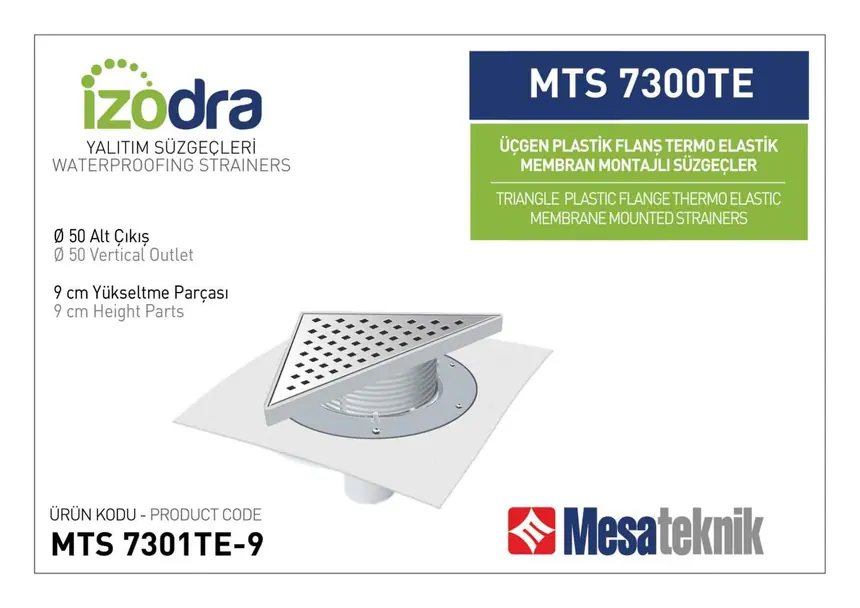 MTS 7300TE Termo Elastik Örtü Plastik Flanş Montajlı Süzgec Sistemleri 20 cm Üçgen