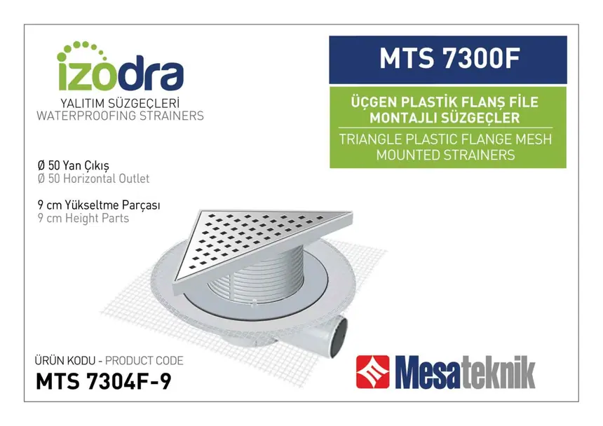 MTS 7300F Fileli Plastik Flanş Montajlı Süzgec Sistemleri 20 cm Üçgen
