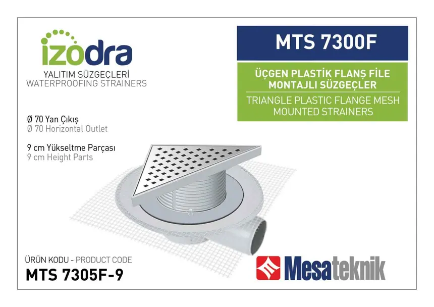MTS 7300F Fileli Plastik Flanş Montajlı Süzgec Sistemleri 20 cm Üçgen