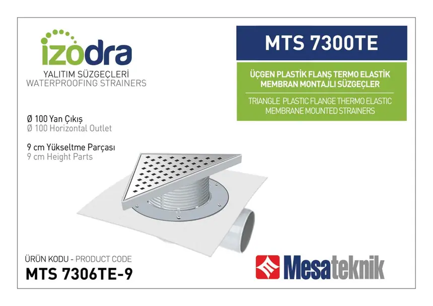 MTS 7300TE Termo Elastik Örtü Plastik Flanş Montajlı Süzgec Sistemleri 20 cm Üçgen