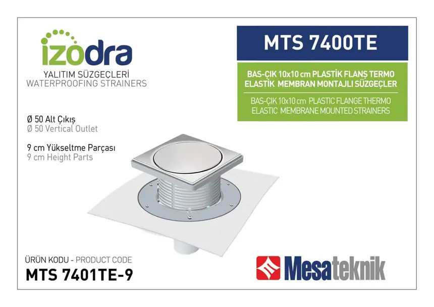 MTS 7400TE Termo Elastik Örtü Plastik Flanş Montajlı Süzgec Sistemleri 10 cm BasÇık